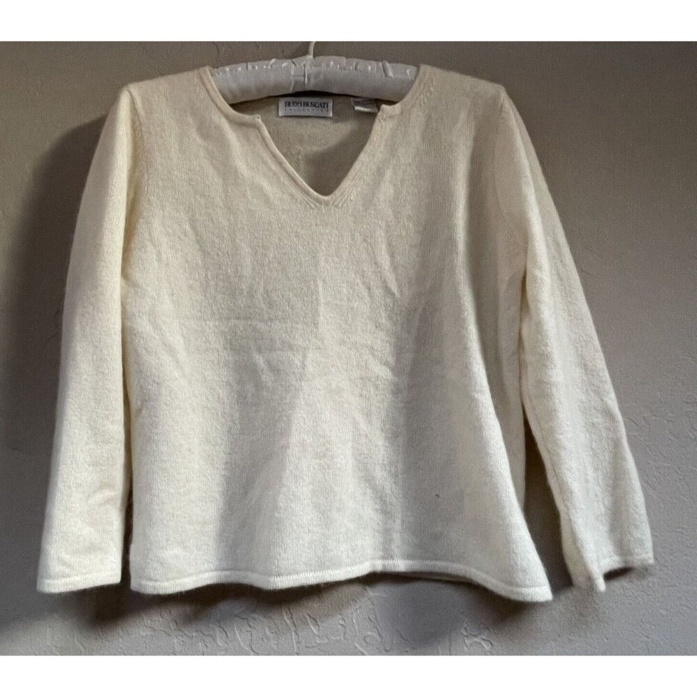 Hugo Buscati Womens Cashmere Pullover Crop Sweater Size Small Ivory Cozy Luxe
